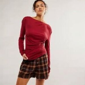 Free People Night We Met Long Sleeve Top Rhubarb Size M – Off Shoulder Ribbed